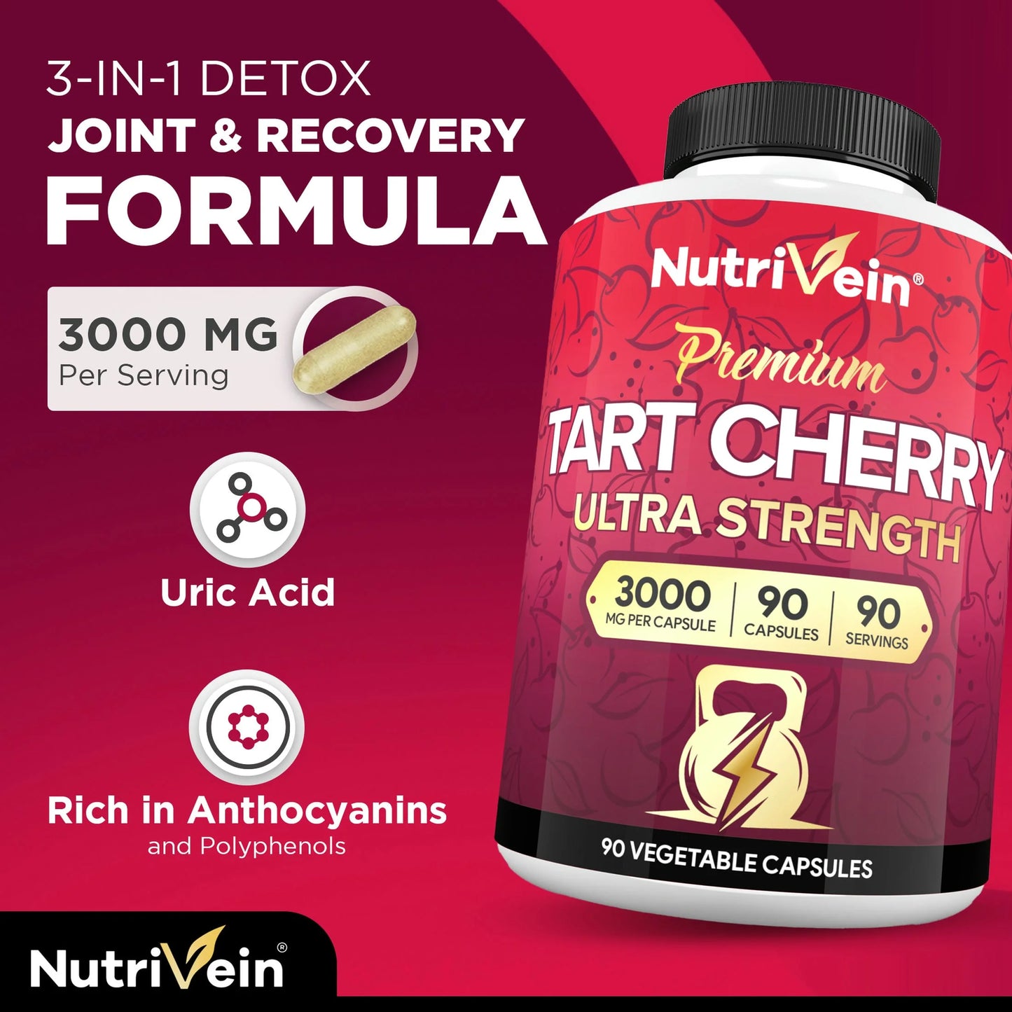 Tart Cherry 3000 Mg – Joint & Muscle Recovery, 90 Vegan Capsules