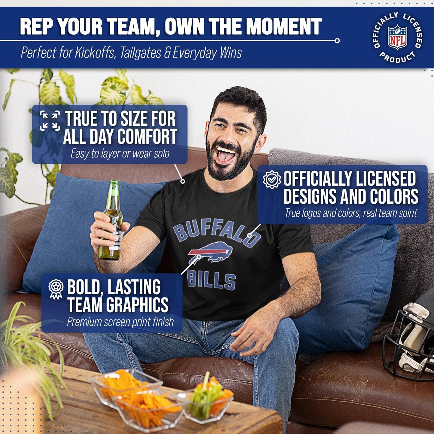 NFL Adult Gameday T-Shirt - Cotton Blend - Tagless - Semi-Fitted - Unleash Your Team Spirit during Game Day