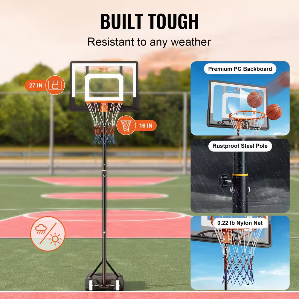 Basketball Hoop and Goal 5 to 7 Ft. Adjustable Height Portable Backboard System 32 In. Kids and Adults Basketball Set