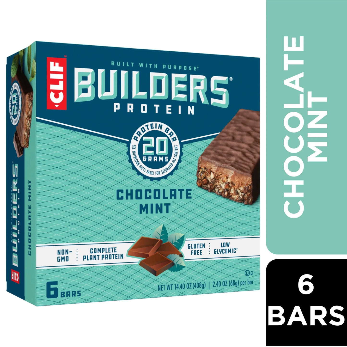 (3 Pack) CLIF BUILDERS Protein Bars Chocolate Mint Flavor, Plant Protein, Gluten Free Bars, 6Ct