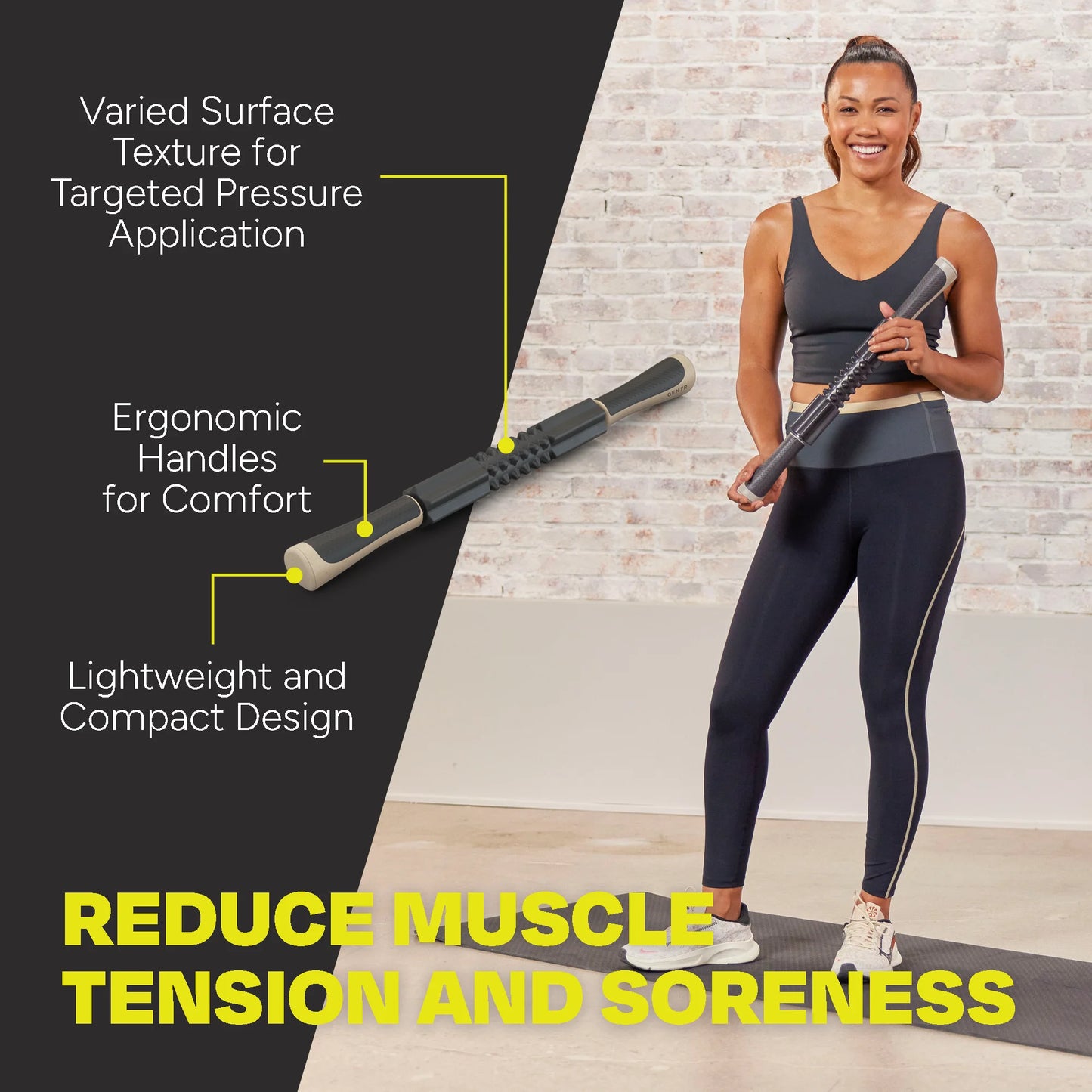 by Chris Hemsworth Massage Roller Stick for Muscle Soreness, Black/Sand with 3-Month Membership