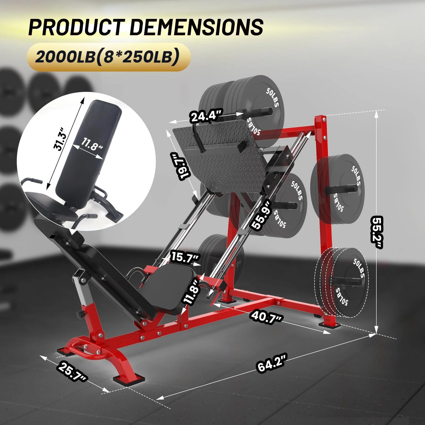 Leg Press Machine with Calf Block, Adjustable Leg Press Machines for Home Gym, Squat Machine with Barbell Plate Storages, Heavy Duty Workout Equipment for Full Lower Body Workout