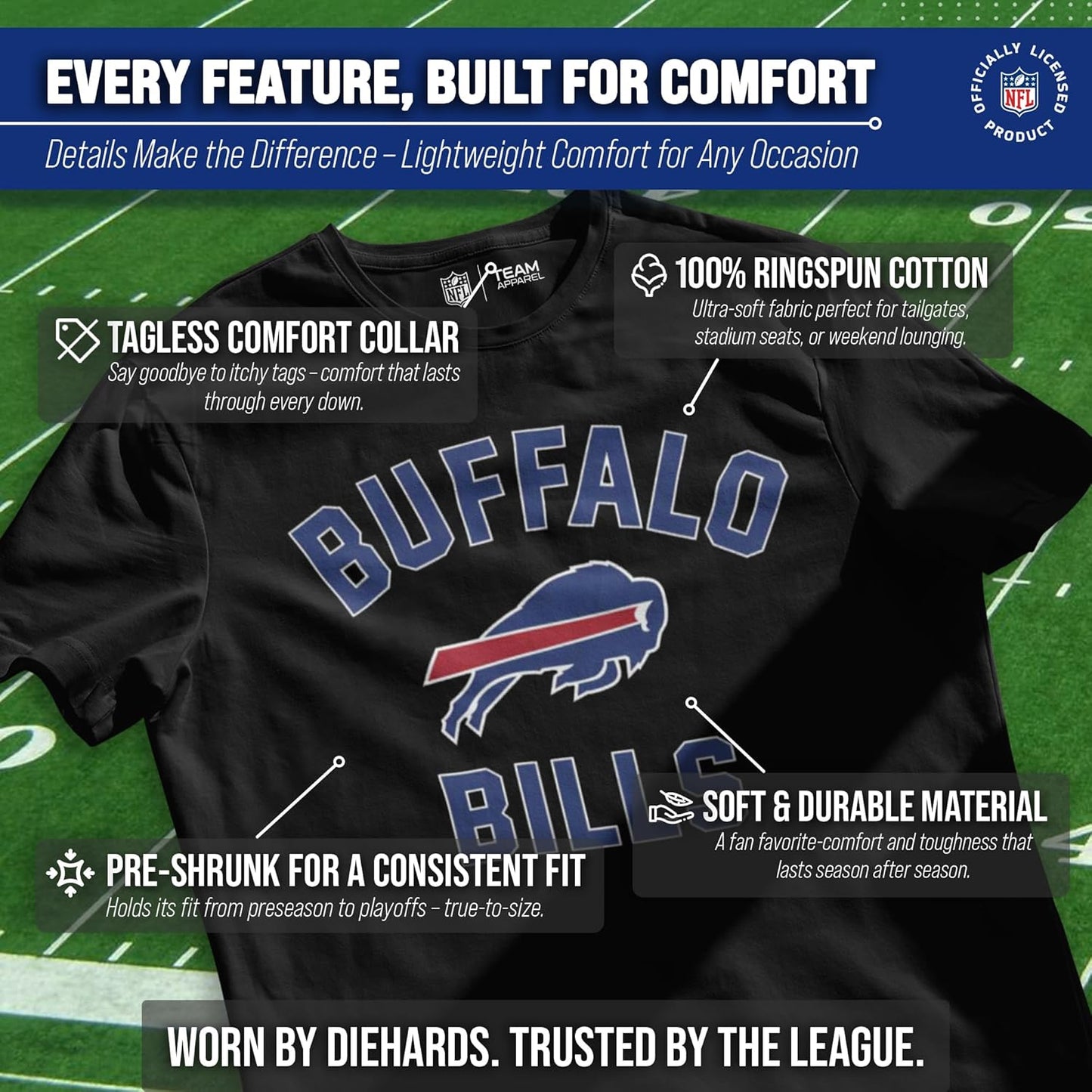 NFL Adult Gameday T-Shirt - Cotton Blend - Tagless - Semi-Fitted - Unleash Your Team Spirit during Game Day