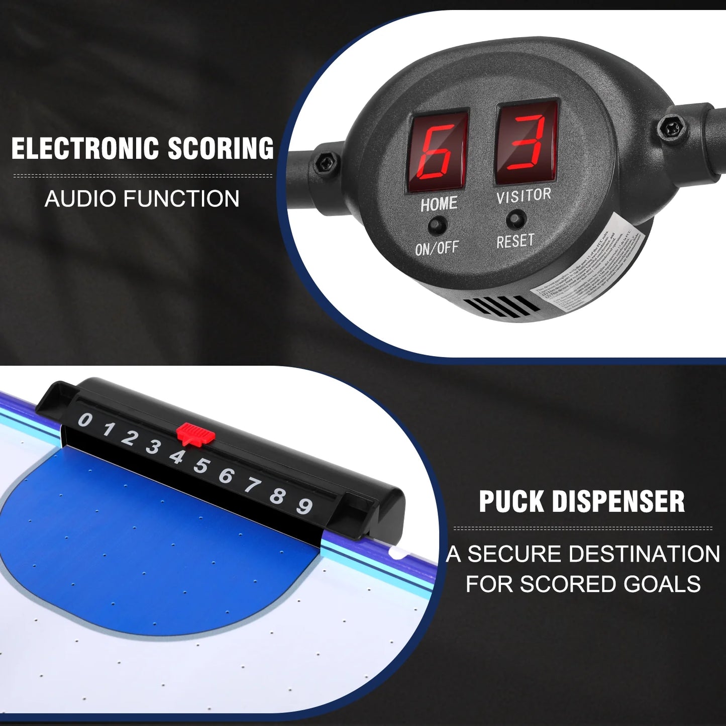 58" Air Hockey Table, Arcade Style with Powerful 700Ma Motor, Accurate Digital LED Scoreboard on Overhead Gantry, Includes 2 Pucks and 2 Pushers, Perfect for Kids and Adults