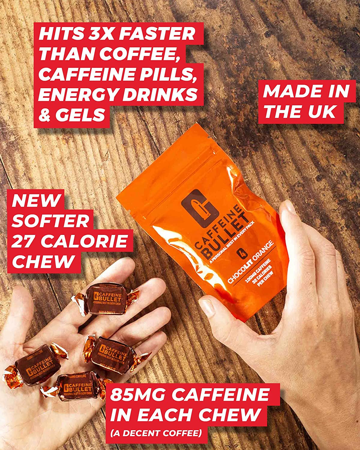 Energy Chews - Chocolate Orange. 40 * 85Mg - Faster Kick than Pills, Gels and Gum. Sport Science for Running, Cycling, Gaming & a Pre Workout Endurance Boost.