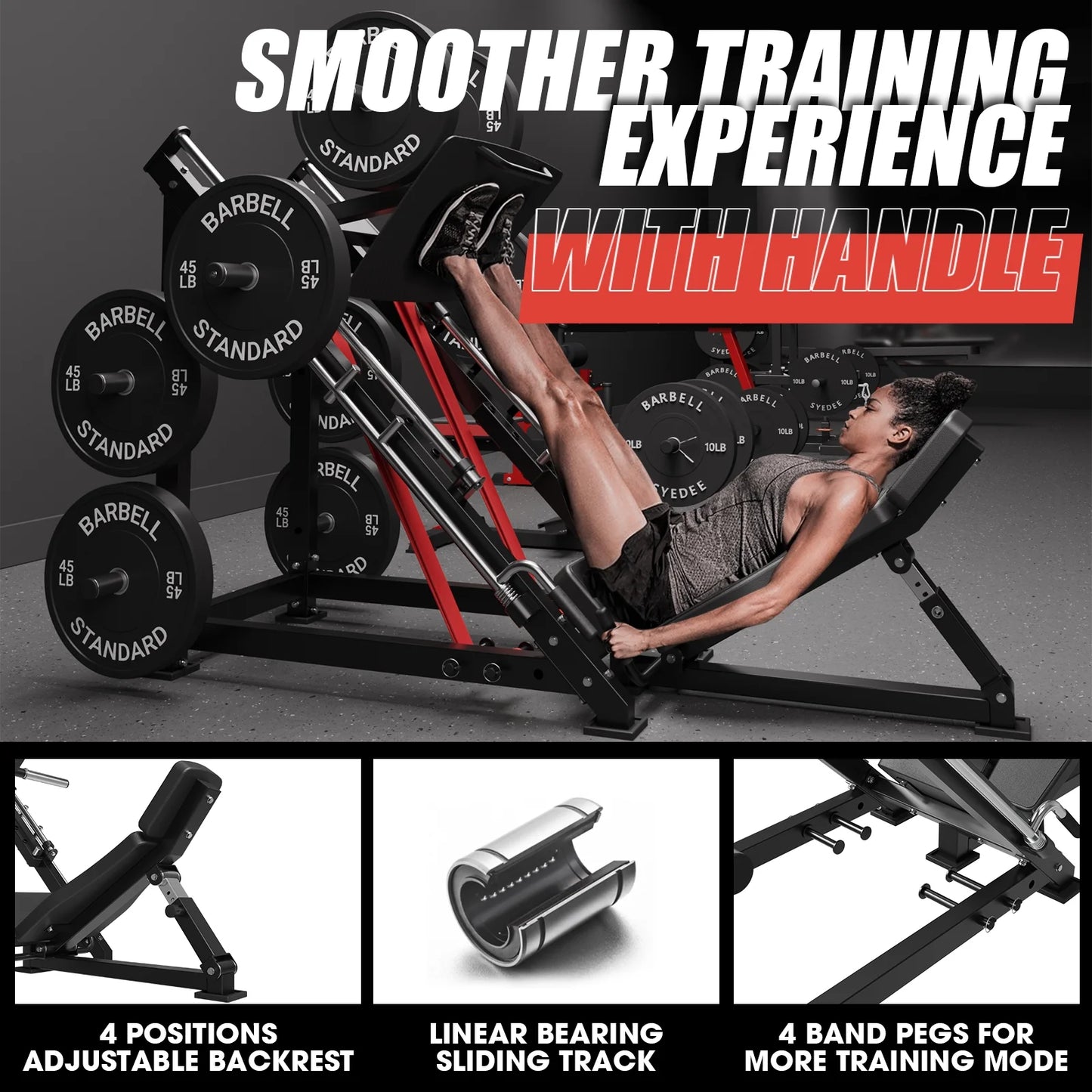 Leg Press Machine with 4 Weight Storage Posts, 2000 Lbs Capacity Adjustable Leg Machine with Linear Bearing for Leg Glute Muscles Shaping, Calf Raise Machine(Black)