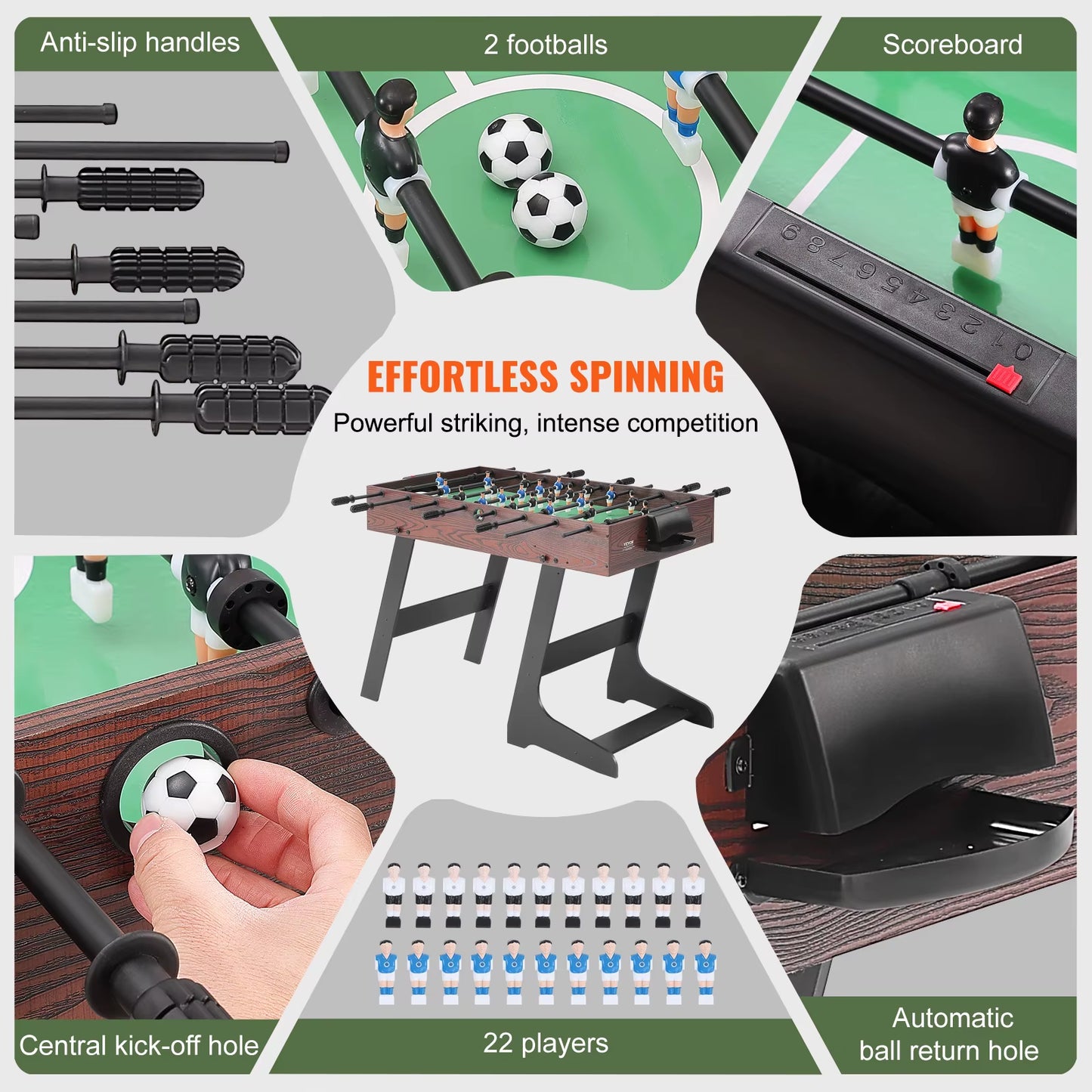 VEVOR 42 Inch Folding Foosball Table Standard Size Foosball Table, Indoor Full Size Foosball Table for Home Family and Game