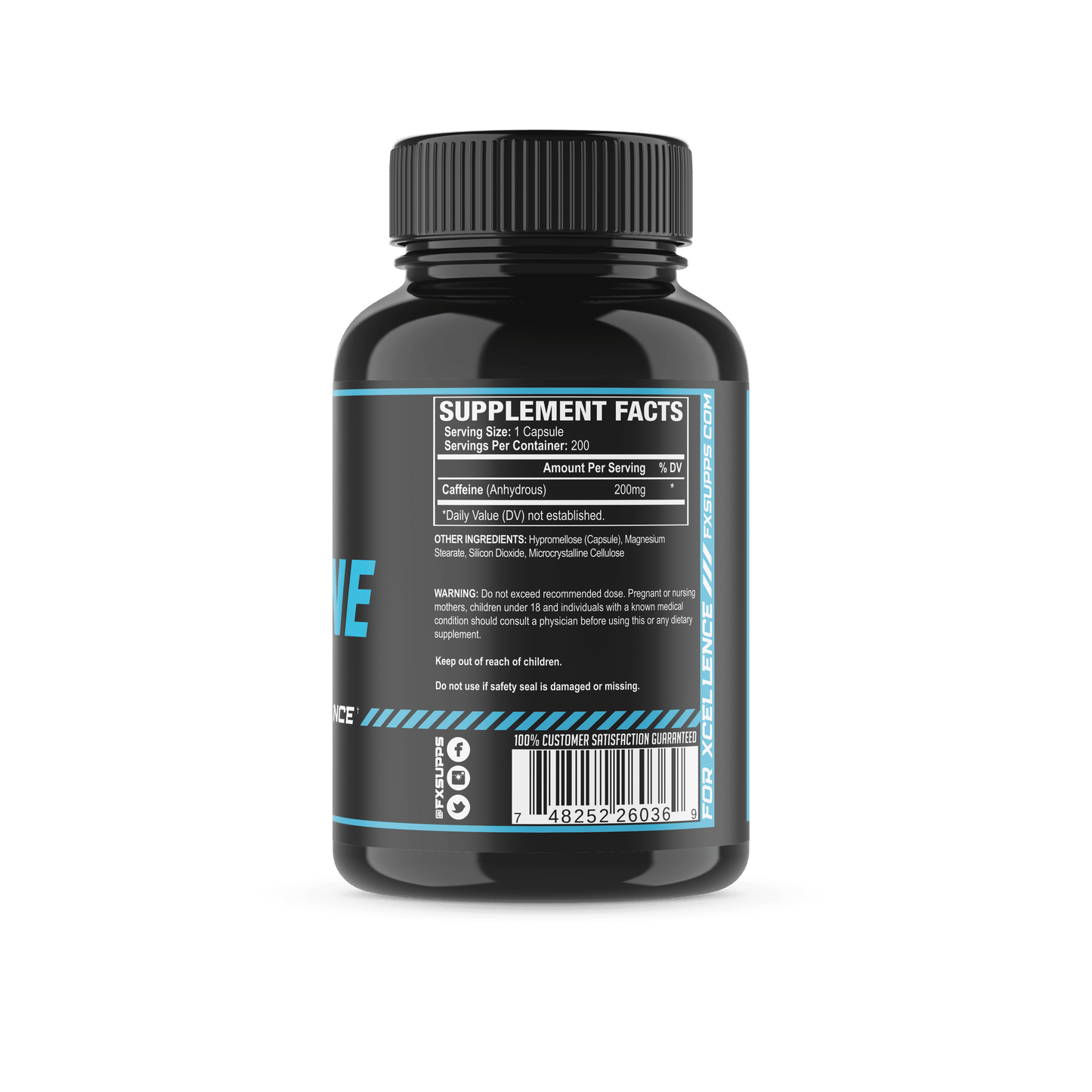 FX Supps Caffeine Pills for Energy, Focus, and Mental Clarity, 200Mg per Serving, 200 Capsules