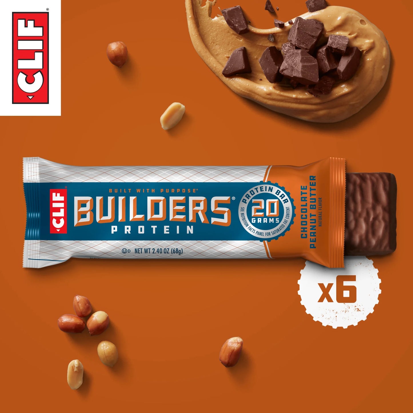 CLIF Protein Bars Chocolate Peanut Butter Flavor, Plant Protein, Gluten Free Bars, 6Ct