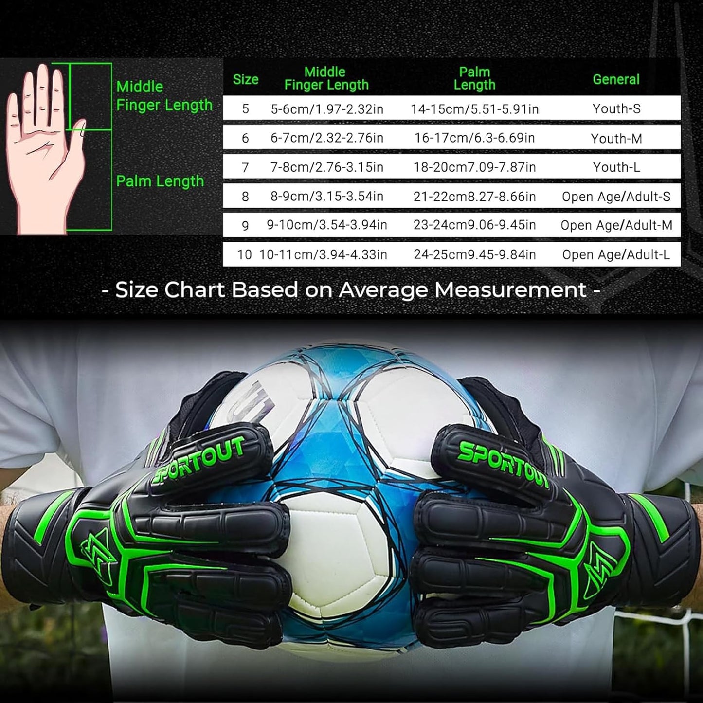 Goalie Gloves, Goalkeeper Gloves with Finger Protection, Breathable Soccer Goalie Gloves, 4Mm Latex, for Kids Youth and Adult