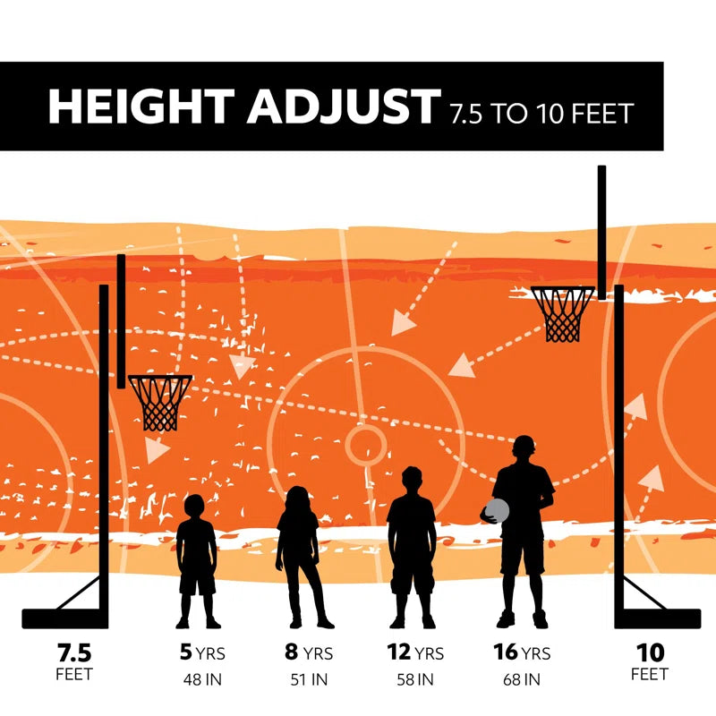Height Adjustable Portable Basketball Hoop (44" Impact Backboard)