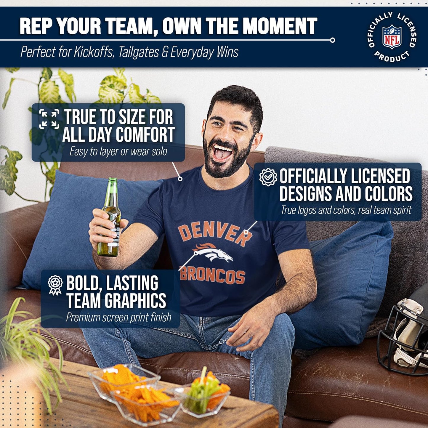 NFL Adult Gameday T-Shirt - Cotton Blend - Tagless - Semi-Fitted - Unleash Your Team Spirit during Game Day