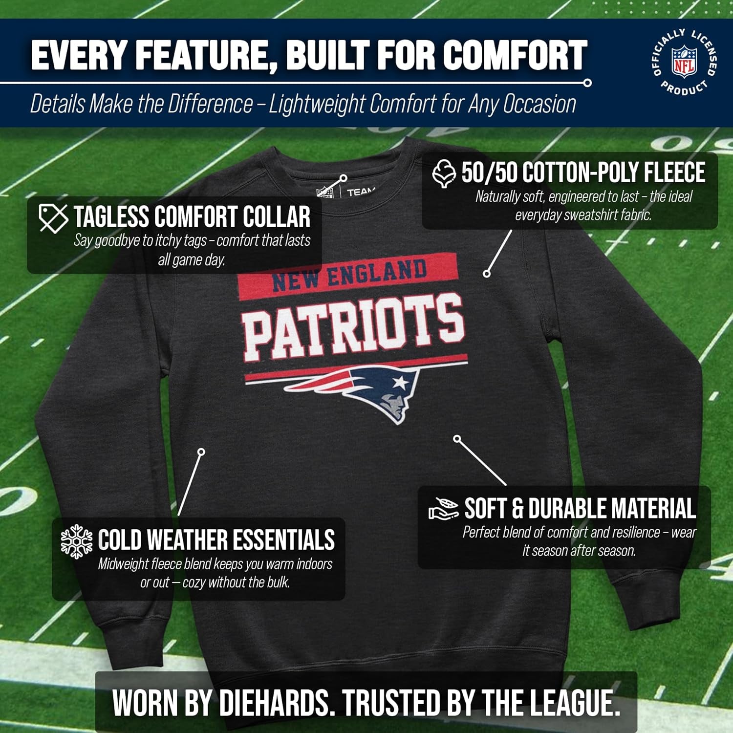 NFL Adult Long Sleeve Team Block Charcoal Crewneck Sweatshirt - Stay Warm & Represent Your Team with Style