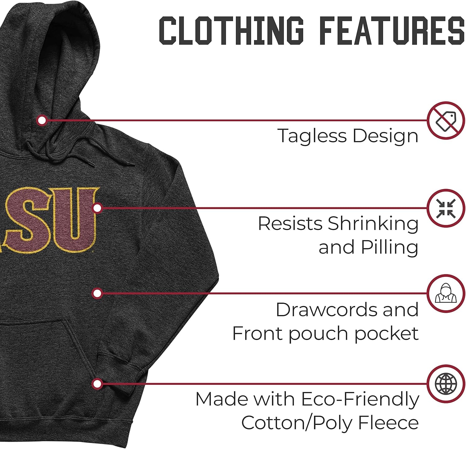 NCAA Adult Cotton Blend Charcoal Hooded Sweatshirt - Made from Ringspun and Versatility