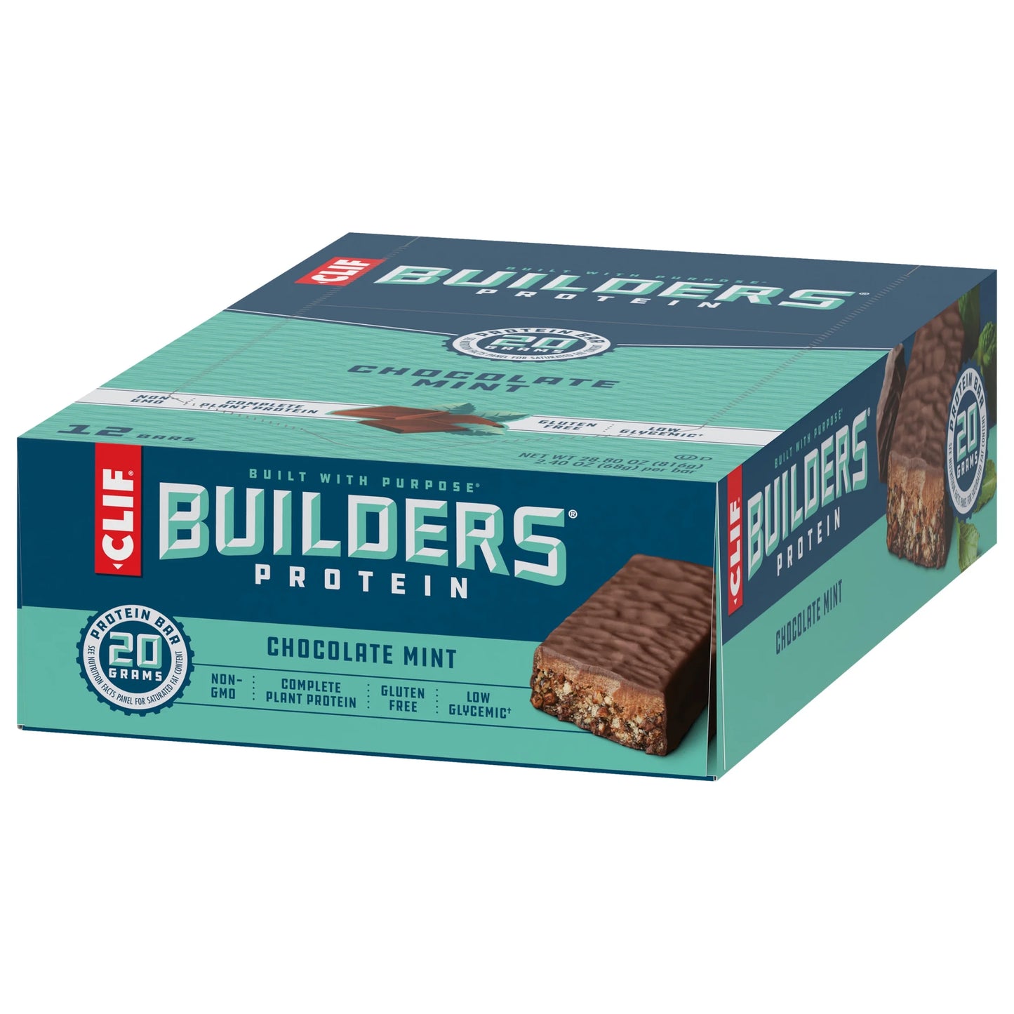 CLIF  Protein Bars Chocolate Mint Flavor, Plant Protein, Gluten Free Bars, 12Ct