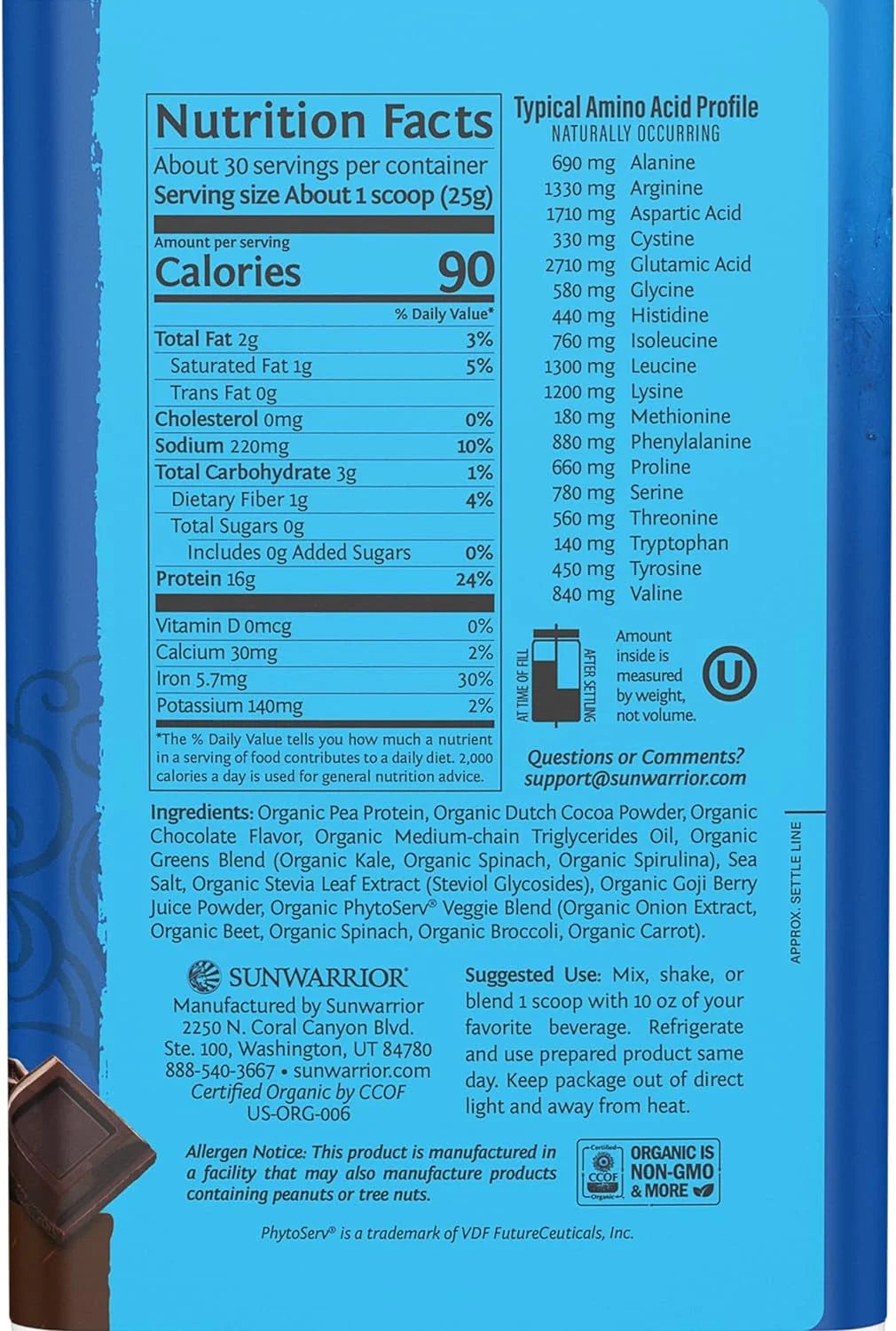 Warrior Blend Greens Vegan Protein Powder, Chocolate Flavor, 1.65 Lbs (30 Servings)