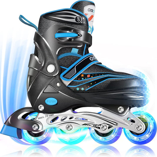 Kids Roller Blades,8 Flashing Wheels,4 Adjustable Sizes,Triple Safety Protection,Indoor Outdoor Roller Blades for Girls and Boys,Beginners W1 Blue M