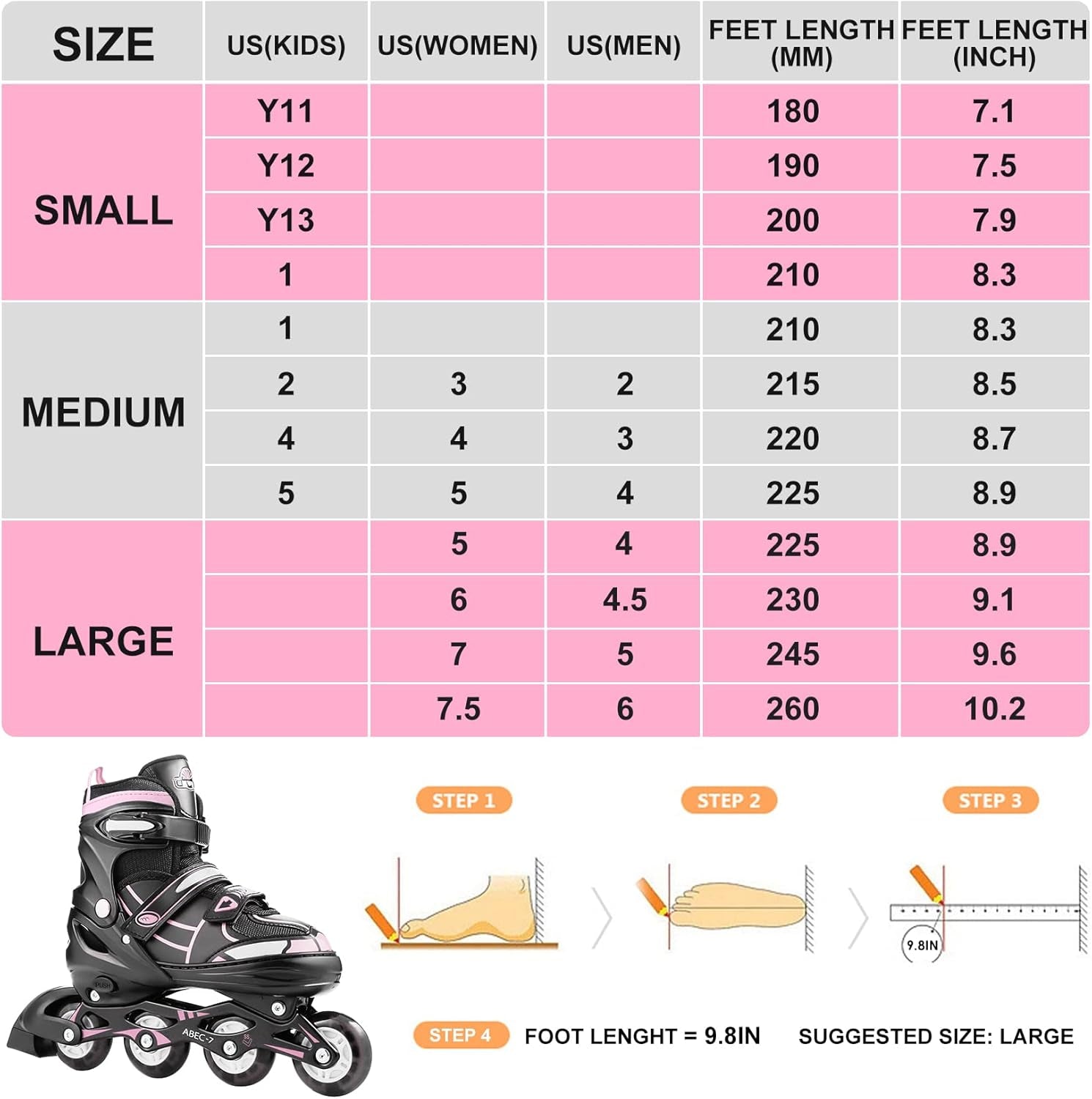 Inline Skate for Girls Boys Kids and Adult Women Adjustable Blades Roller Skates with Light up Wheels for Indoor Outdoor Youth in Line Skating ​For Beginners Children Teen