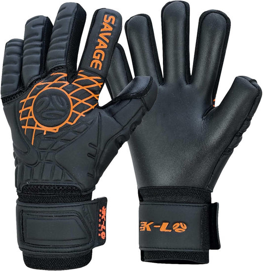 K-LO Goalkeeper Gloves: Savage Blackout Soccer Goalie Gloves - (Unisex, Youth, Kids & Adult) - Fingersaves for Protection | Strong Grip Palm | Sizes 4-11