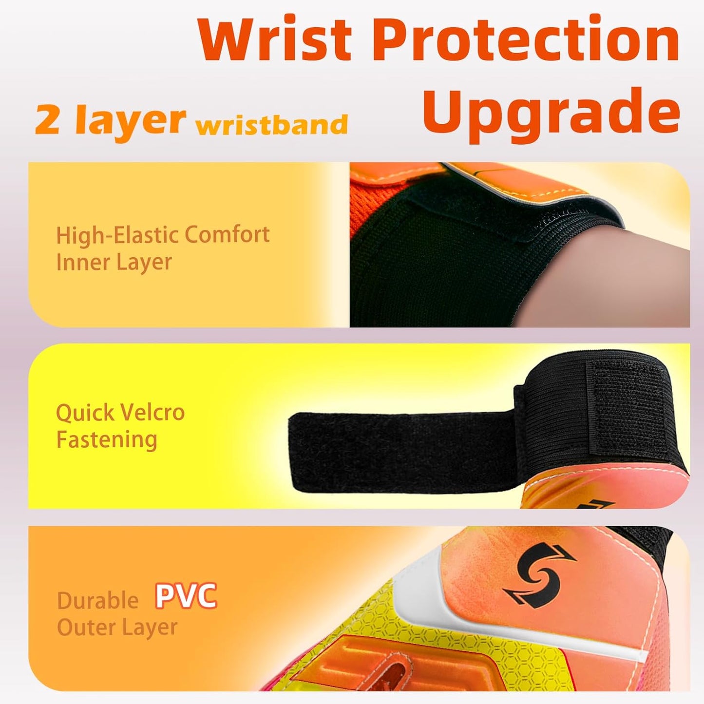 Kids Goalkeeper Gloves, Soccer Gloves with Double Wrist Protection and Non-Slip Wear Resistant Latex Material to Give Protection to Prevent Injuries