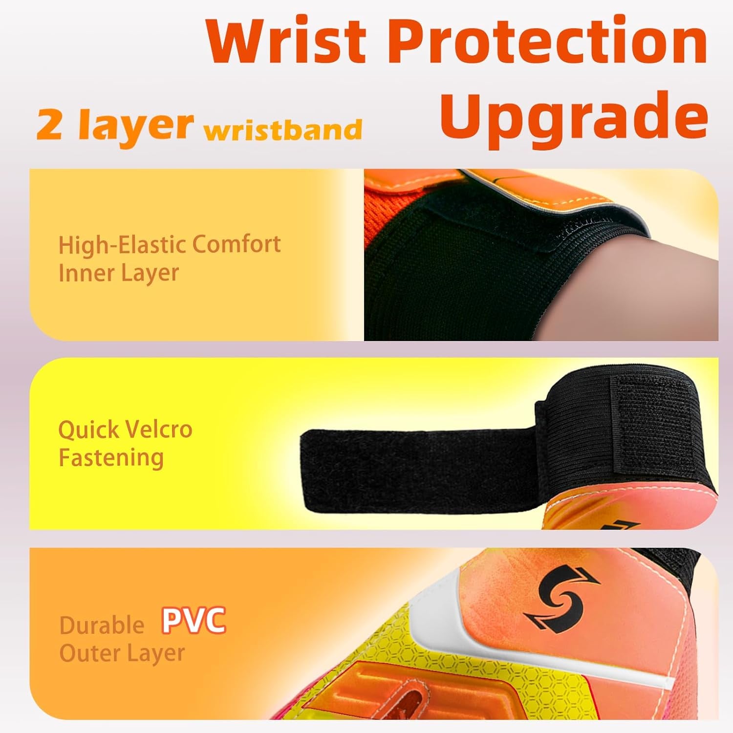 Kids Goalkeeper Gloves, Soccer Gloves with Double Wrist Protection and Non-Slip Wear Resistant Latex Material to Give Protection to Prevent Injuries