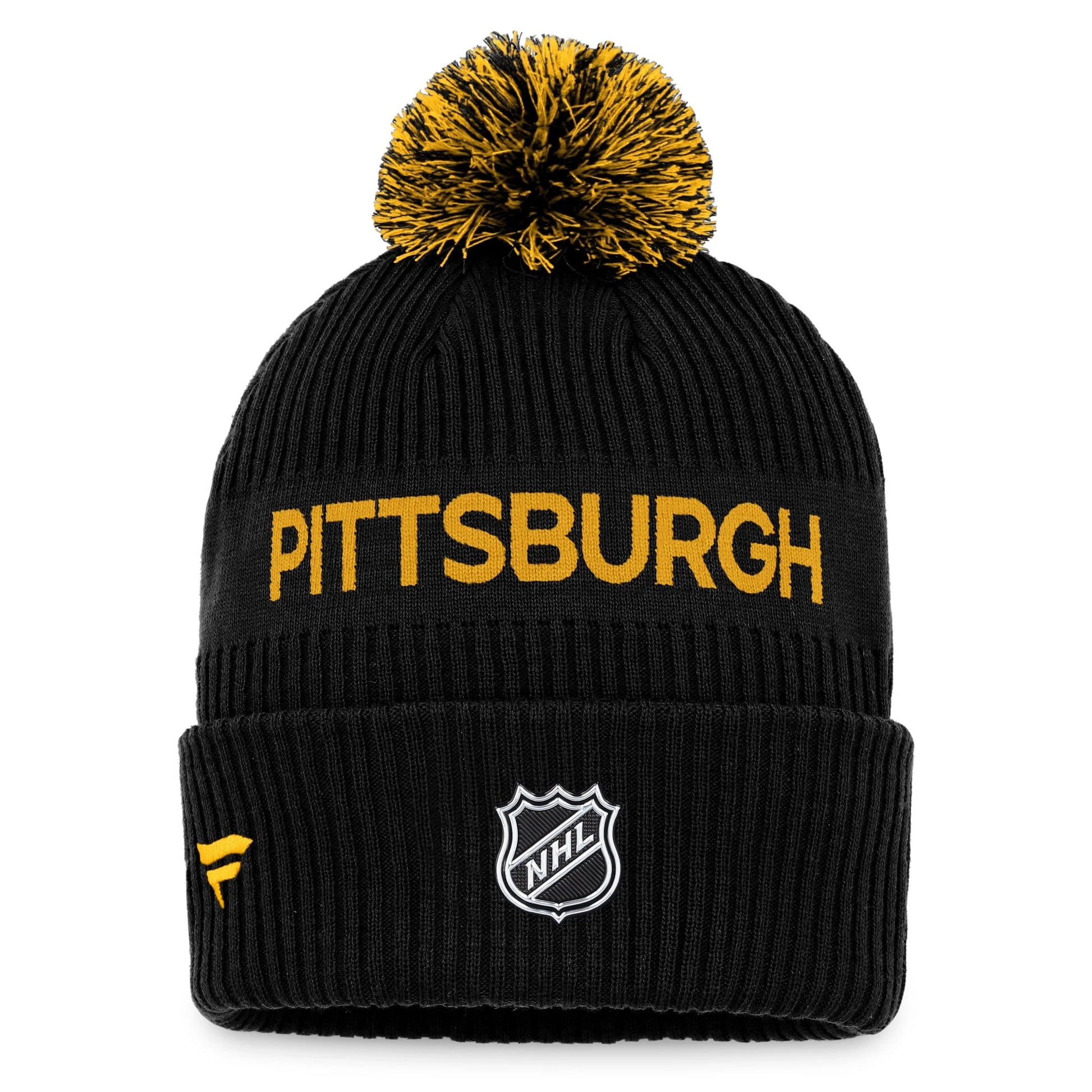 Men'S  Black/Yellow Pittsburgh Penguins 2022 NHL Draft Authentic Pro Cuffed Knit Hat with Pom
