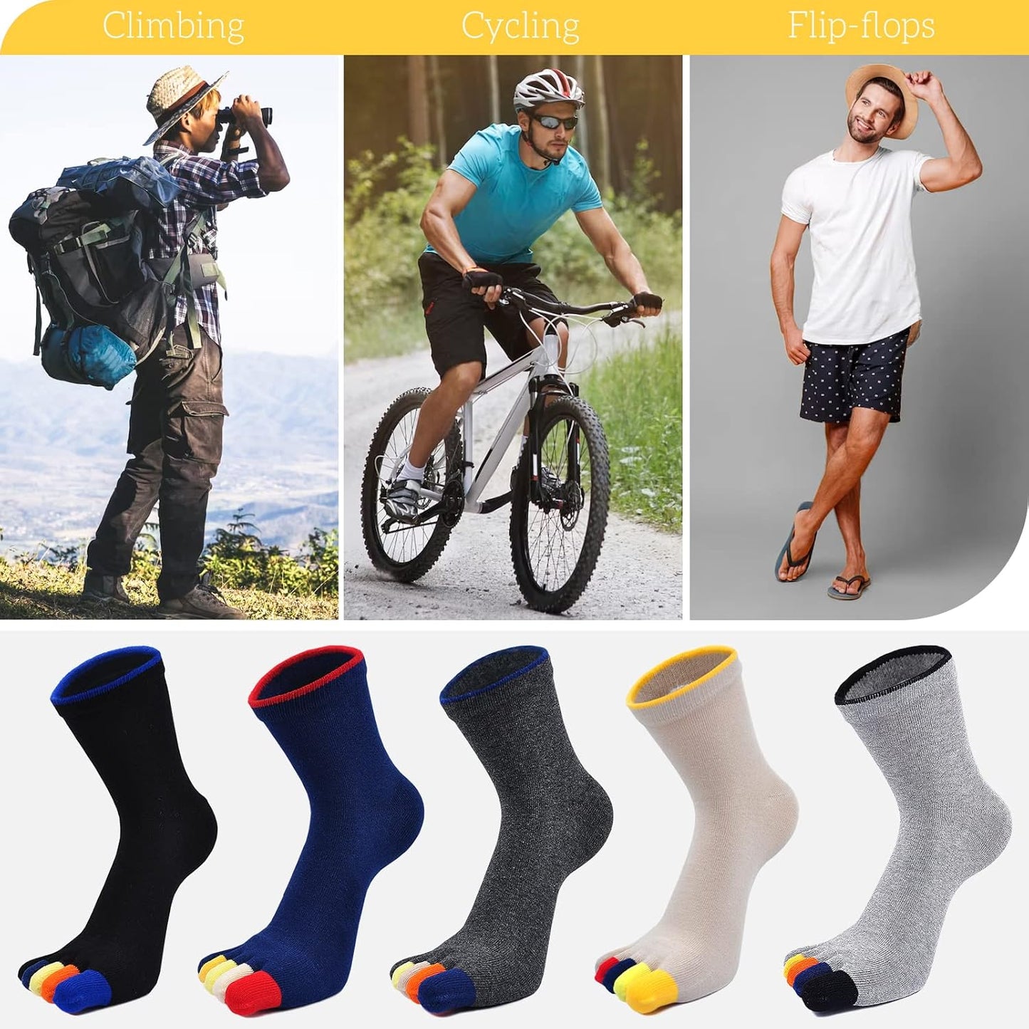 Toe Socks Mens Five Finger Striped Sock Running Athletic Cotton Ankle Sox 5 Pairs