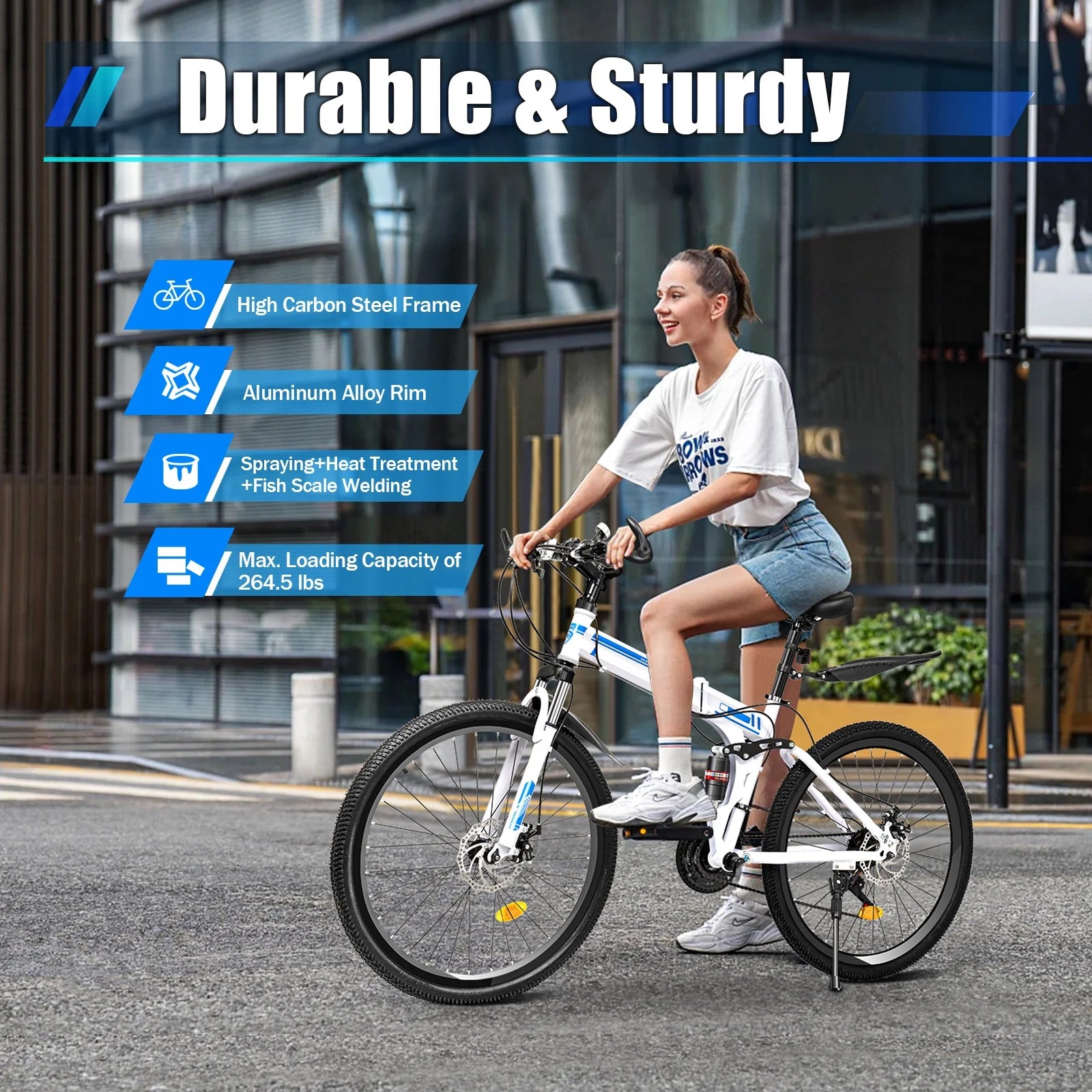 Adjustable Height Adult'S 26" Folding Bikes, White