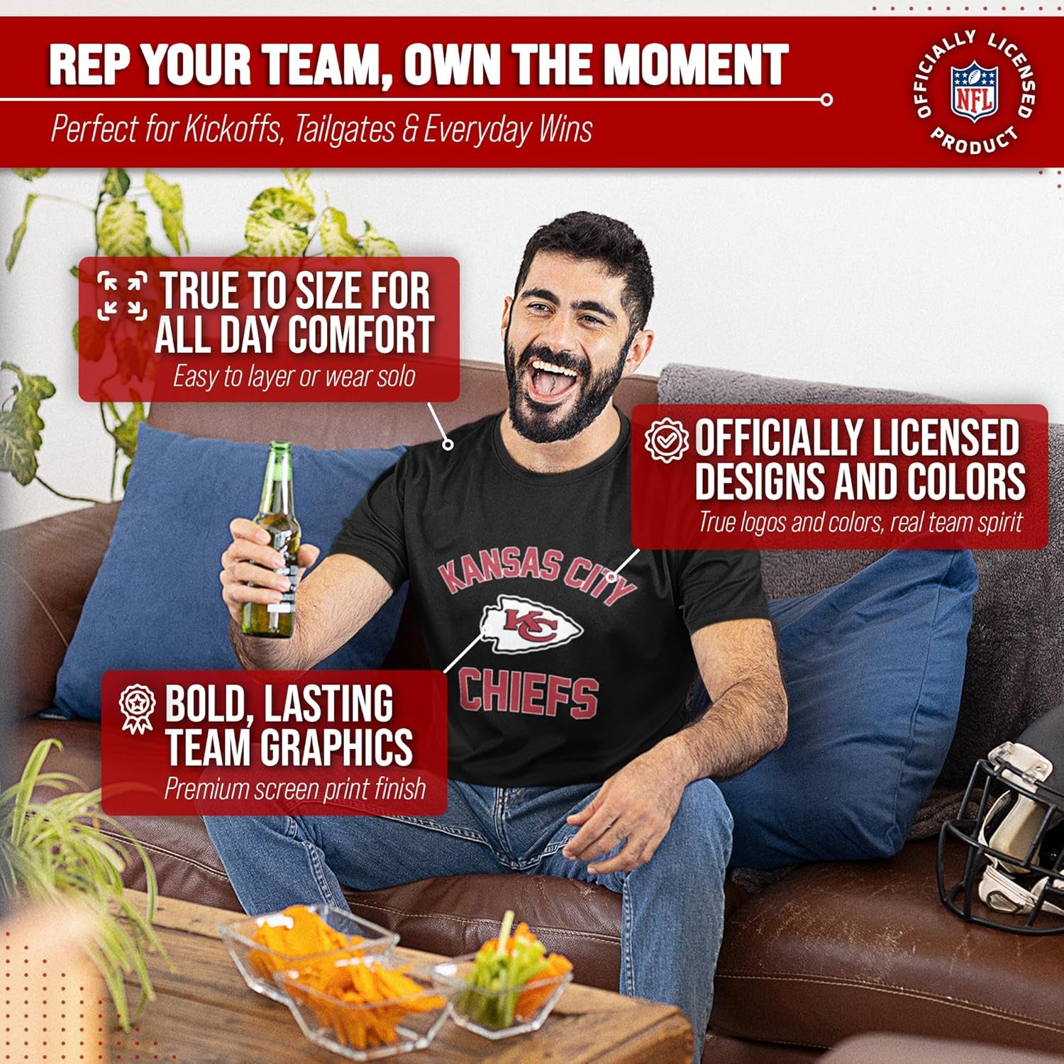 NFL Adult Gameday T-Shirt - Cotton Blend - Tagless - Semi-Fitted - Unleash Your Team Spirit during Game Day