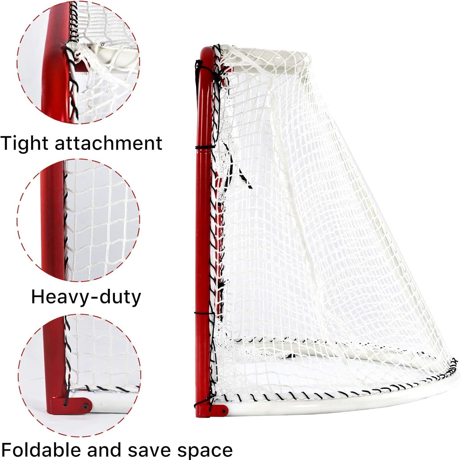 Foldable Hockey Goal，6' X 4' Steel Hockey Net Professional Street Hockey Shooting Targets with Red Frame and White Netting (Round)