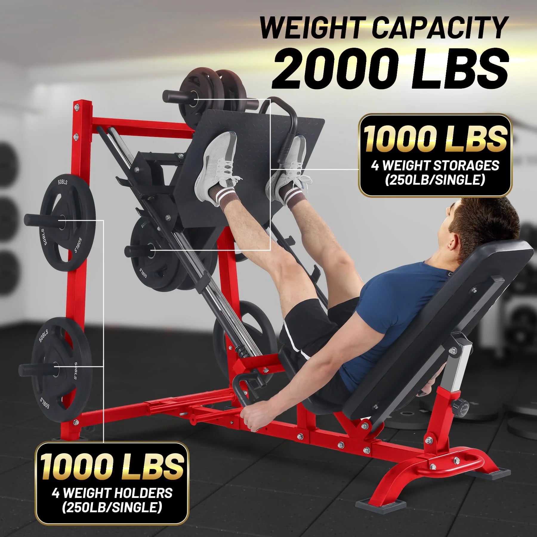 Leg Press Machine with Calf Block, Adjustable Leg Press Machines for Home Gym, Squat Machine with Barbell Plate Storages, Heavy Duty Workout Equipment for Full Lower Body Workout