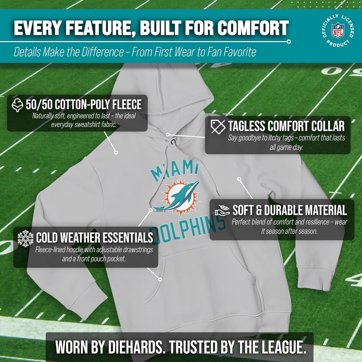 NFL Adult Gameday Hooded Sweatshirt - Poly Fleece Cotton Blend - Stay Warm and Represent Your Team in Style