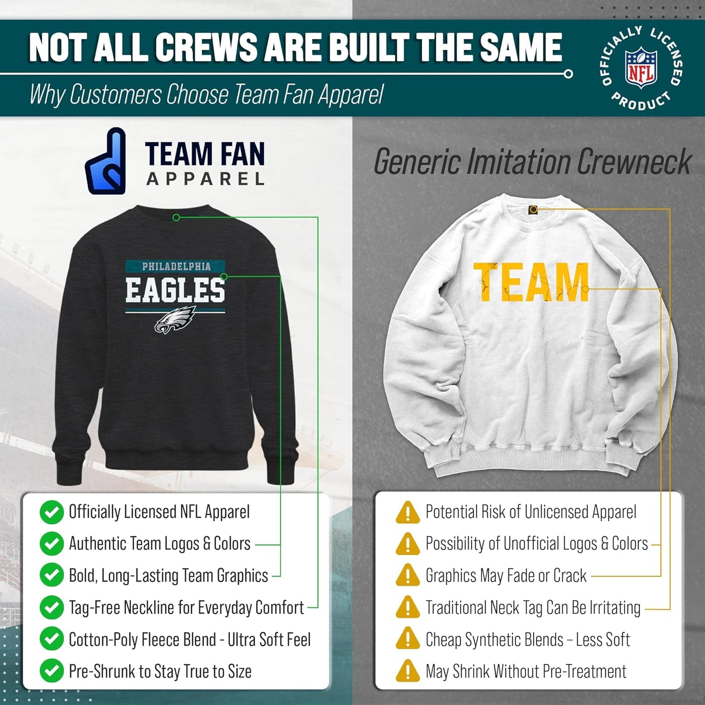 NFL Adult Long Sleeve Team Block Charcoal Crewneck Sweatshirt - Stay Warm & Represent Your Team with Style