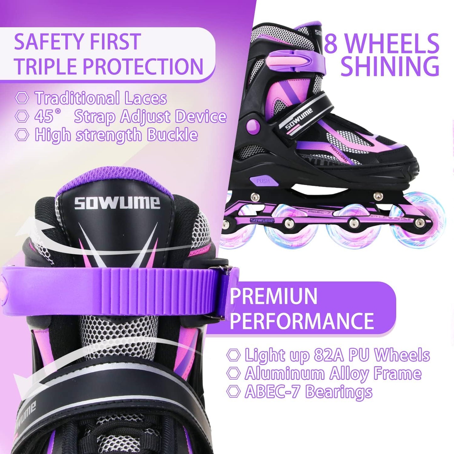 Adjustable Inline Skates for Girls and Boys, Roller Skates with All Light up Wheels, Patines Para Mujer for Kids and Adults, Men, Women