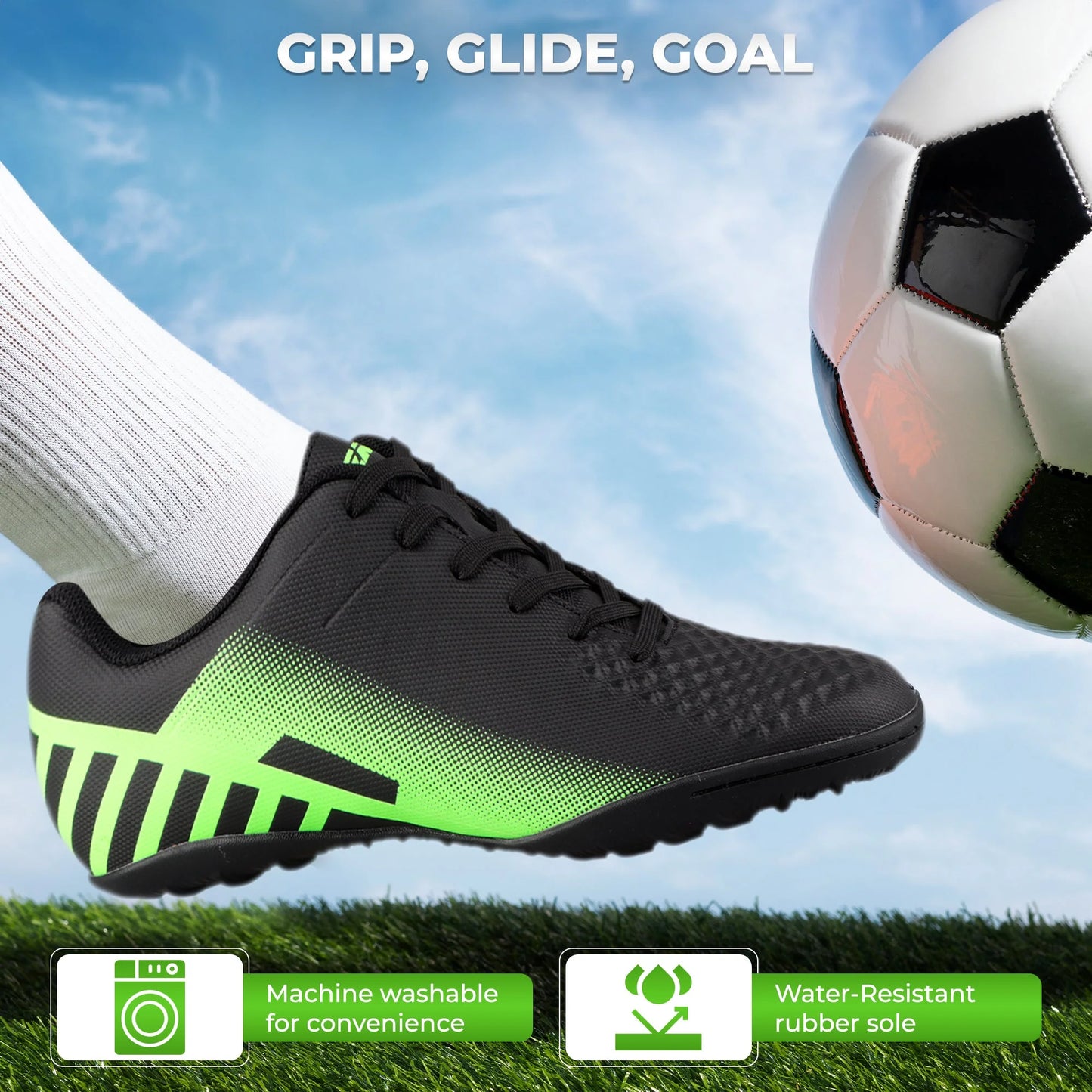 Santos Turf Soccer Cleats for Mens and Women | Football Turf Shoes with Two-Color Synthetic Upper | Mens Turf Soccer Shoes with Rubber Outsole | Durable Turf Cleats with Anti-Stretch Lining