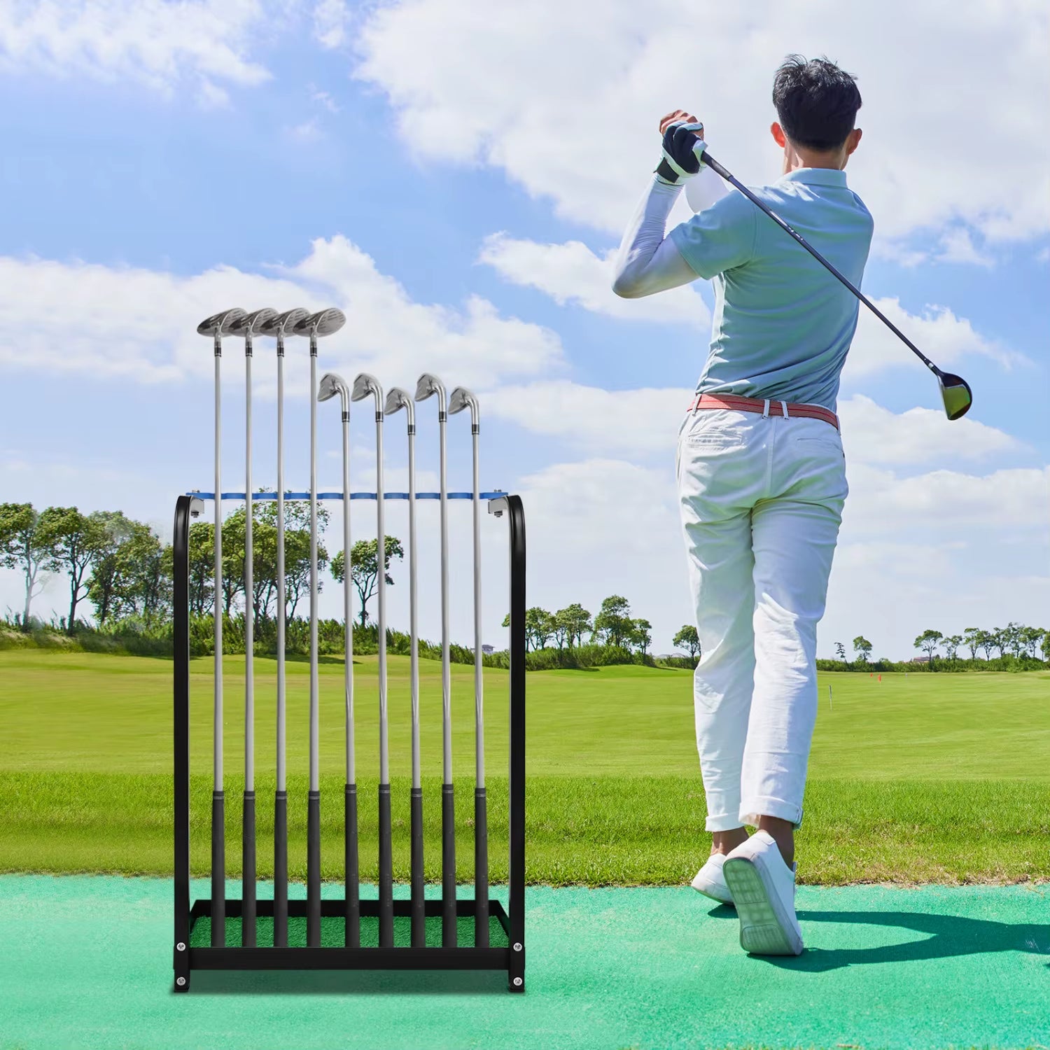 Golf Club Display Rack, Metal Golf Putter Storage Organizer Floor Stand Storage Box Landing Rack Equipment