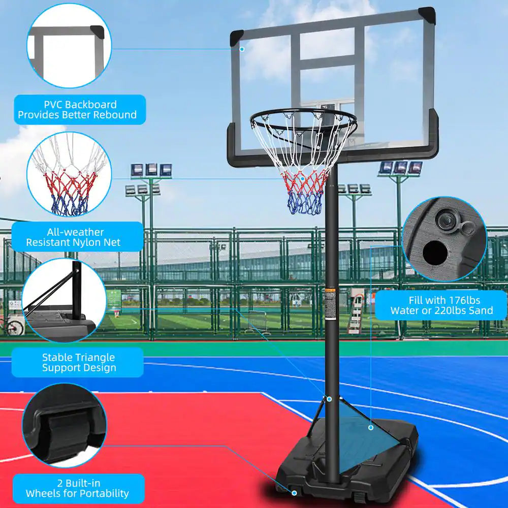 6.6 Ft. to 10 Ft. Adjustable Height Portable Basketball Hoop Goal Basketball System Basketball Equipment with Wheels