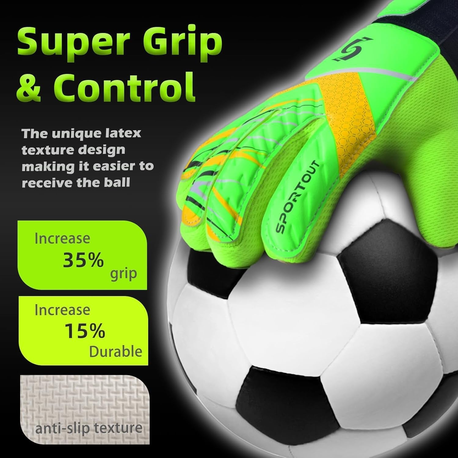 Kids Goalkeeper Gloves, Soccer Gloves with Double Wrist Protection and Non-Slip Wear Resistant Latex Material to Give Protection to Prevent Injuries