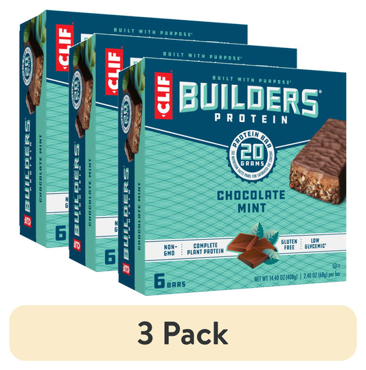 (3 Pack) CLIF BUILDERS Protein Bars Chocolate Mint Flavor, Plant Protein, Gluten Free Bars, 6Ct