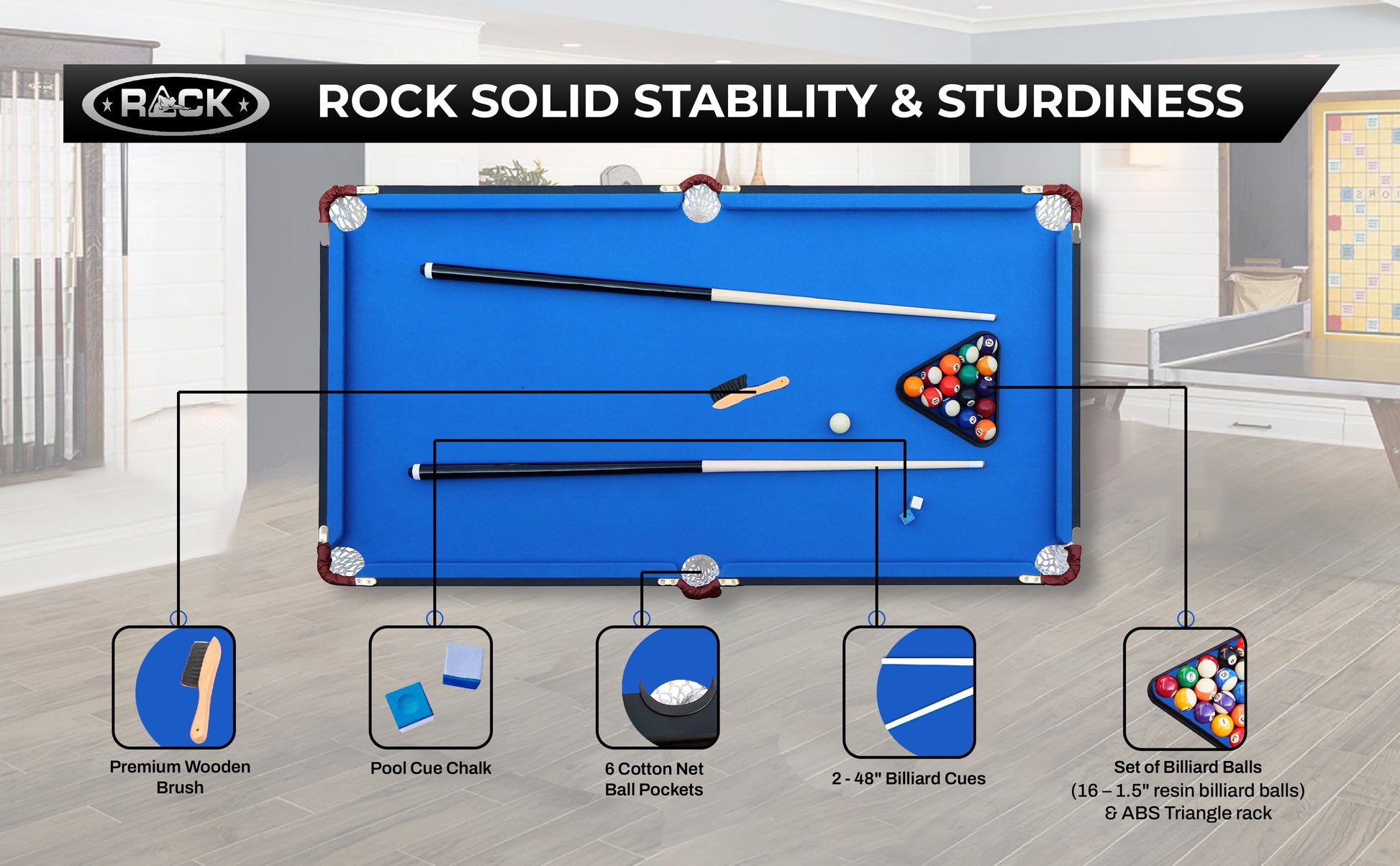 Crux 55" Folding Classic Billiard Pool Table Multi Player Game, Blue