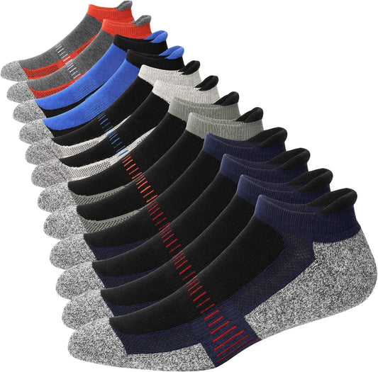 6 Pack Mens Ankle Athletic Socks Running Sports Comfort Low Cut Tab Socks Performance Cotton Cushioned Sport (Color 5)