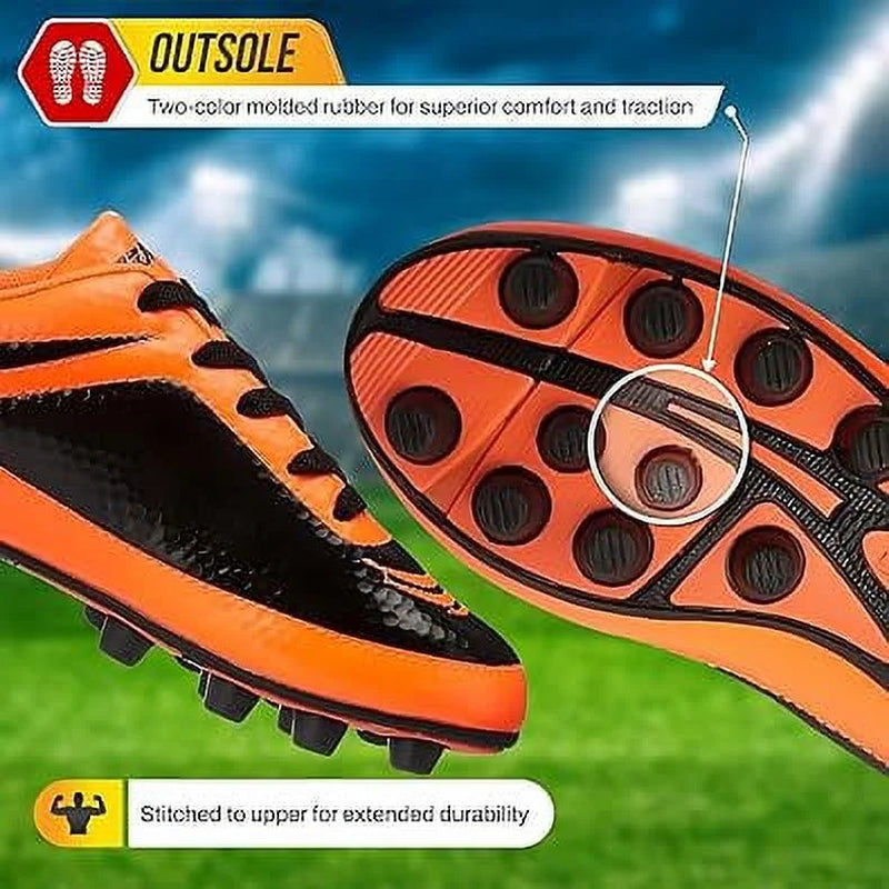 USA Infinity Soccer Cleats for Kids – Lightweight, Durable Youth Firm Ground Soccer Shoes for Boys and Girls - Orange, 5.5