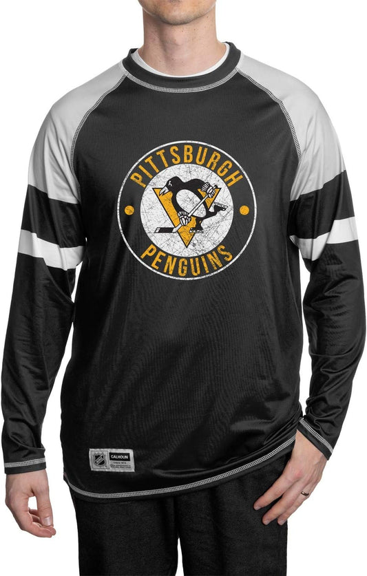 NHL Mens Thermal Long Sleeve Rash Guard Shirt, Fleece Lining, UPF50