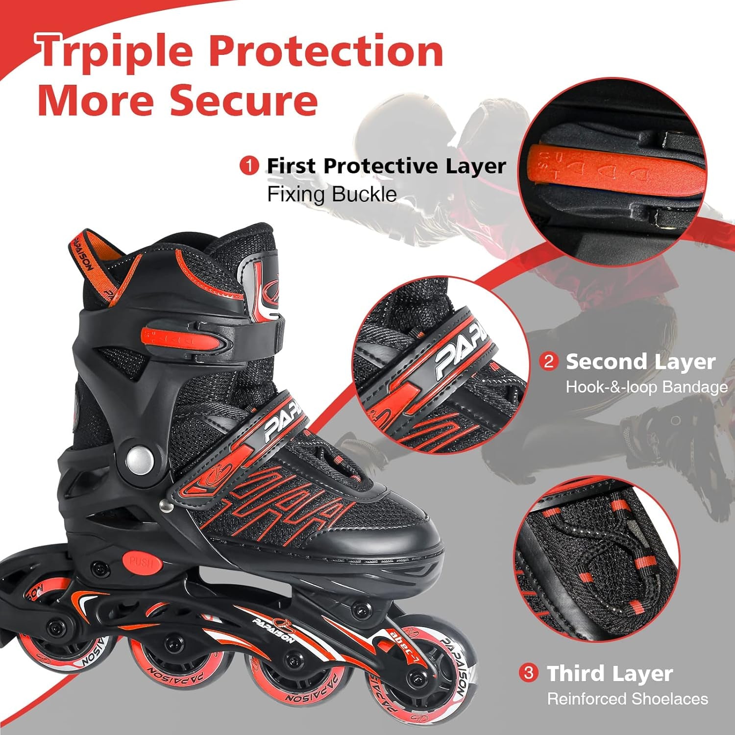 Adjustable Inline Skates for Kids and Adults, Roller Skates with Featuring All Illuminating Wheels, for Girls and Boys, Men and Ladies Red (Size L/XL)