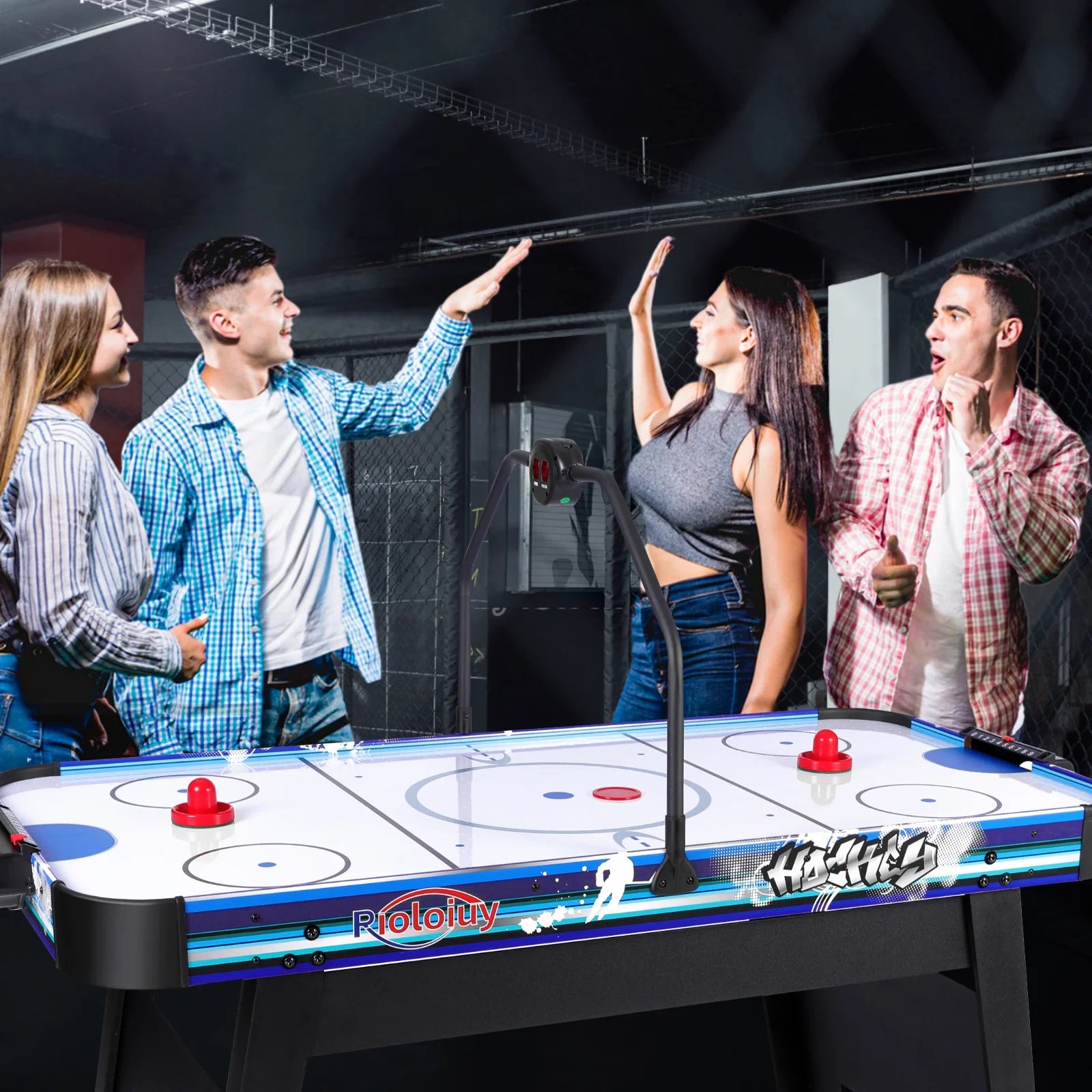 58" Air Hockey Table, Arcade Style with Powerful 700Ma Motor, Accurate Digital LED Scoreboard on Overhead Gantry, Includes 2 Pucks and 2 Pushers, Perfect for Kids and Adults