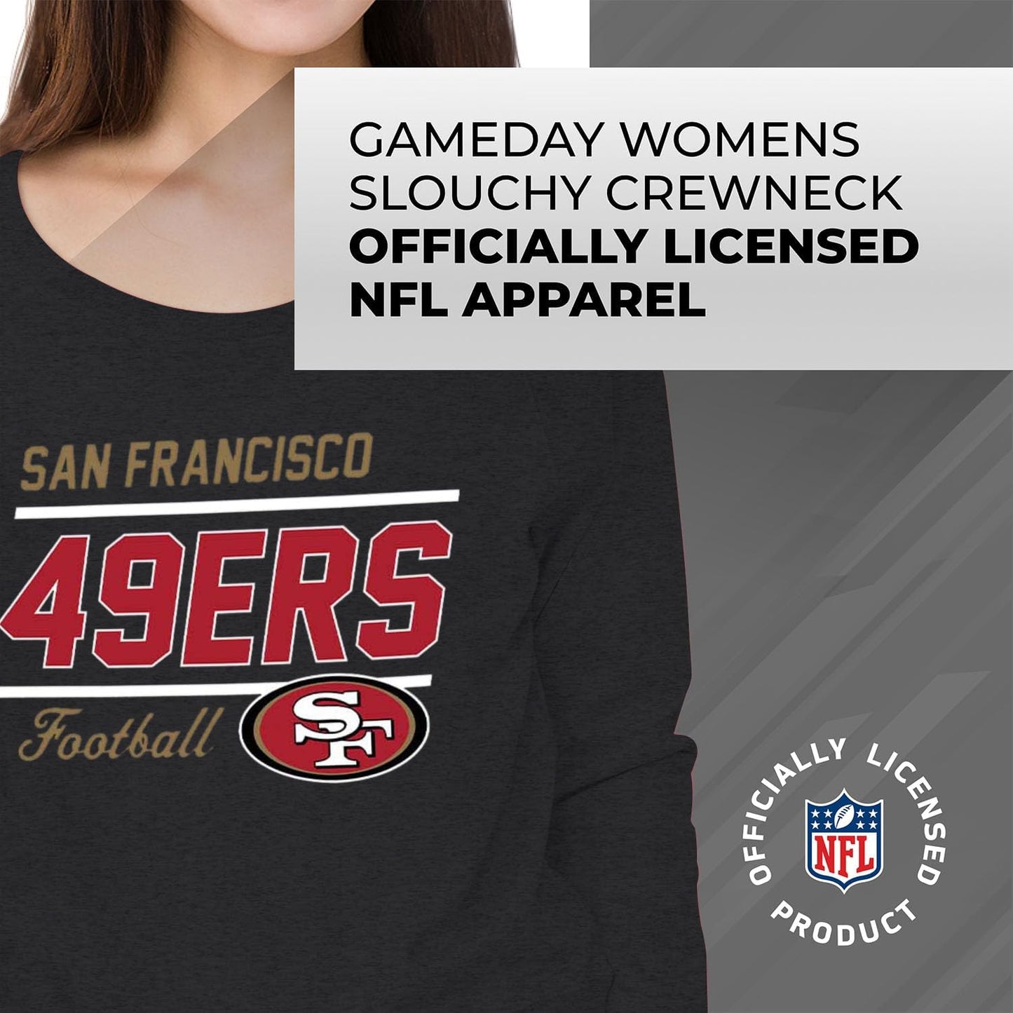 NFL Womens Crew Neck Light Weight, Gameday Apparel, Slouchy Fit Raglan Crewneck Pullover for Women