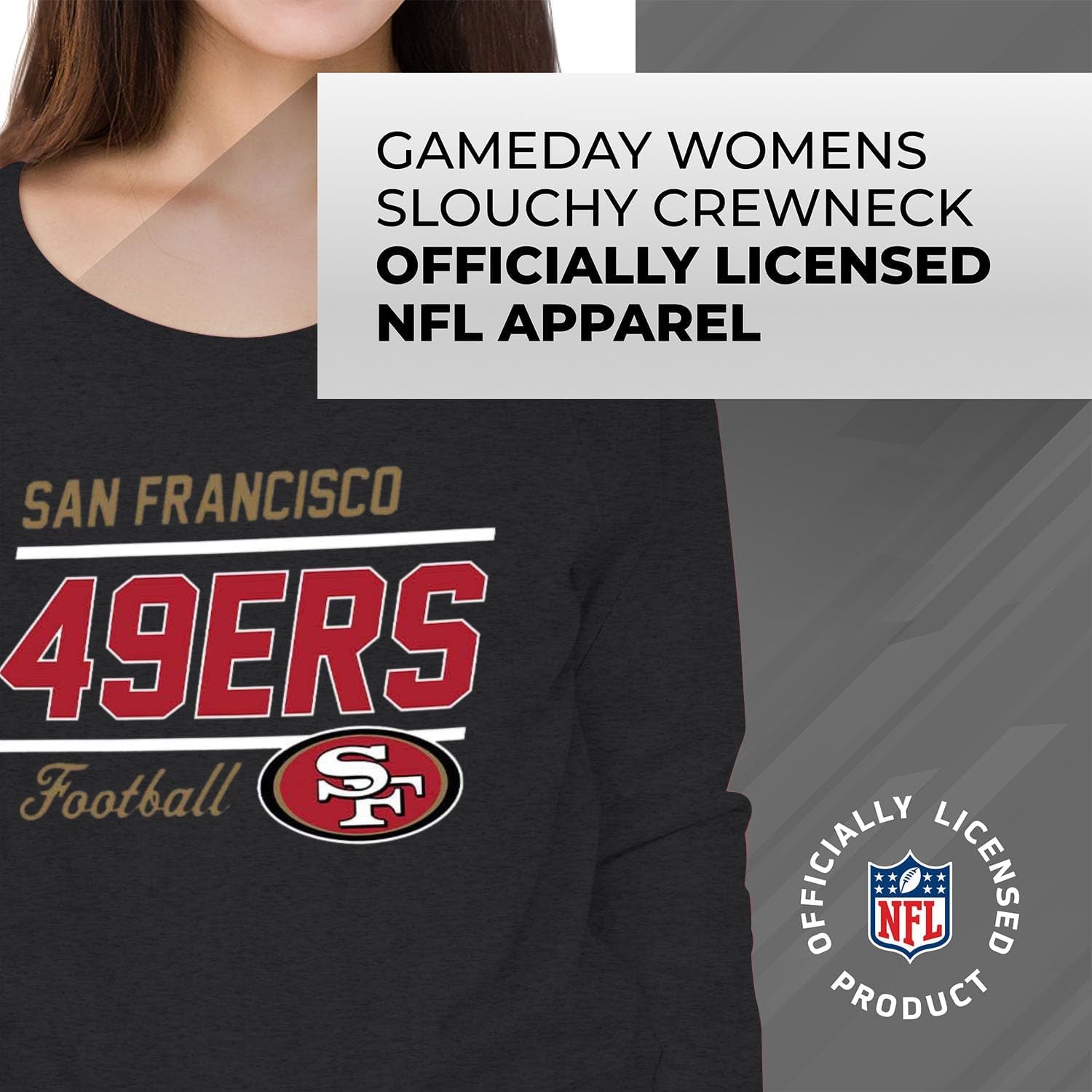 NFL Womens Crew Neck Light Weight, Gameday Apparel, Slouchy Fit Raglan Crewneck Pullover for Women