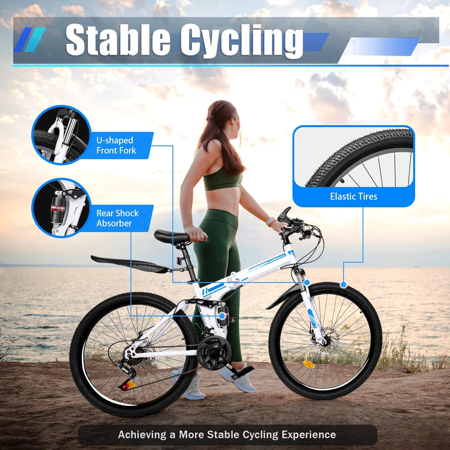 Adjustable Height Adult'S 26" Folding Bikes, White