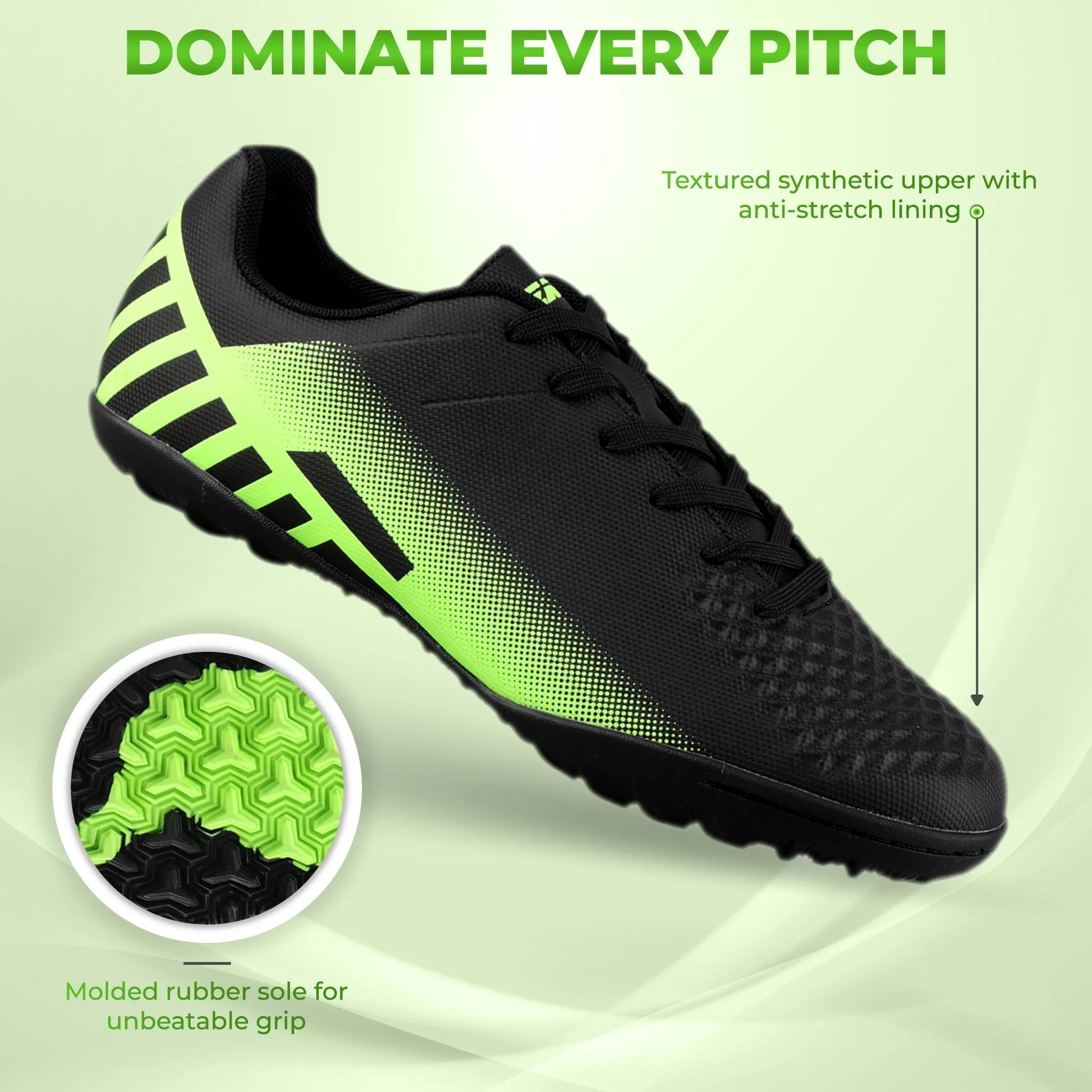 Santos Turf Soccer Cleats for Mens and Women | Football Turf Shoes with Two-Color Synthetic Upper | Mens Turf Soccer Shoes with Rubber Outsole | Durable Turf Cleats with Anti-Stretch Lining