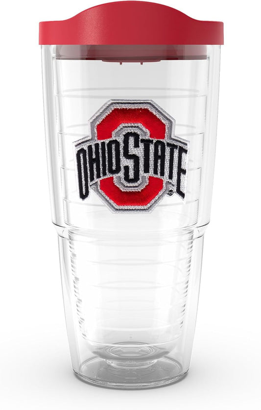 Made in USA Double Walled Ohio State Buckeyes Insulated Tumbler Cup Keeps Drinks Cold & Hot, 24Oz, Emblem